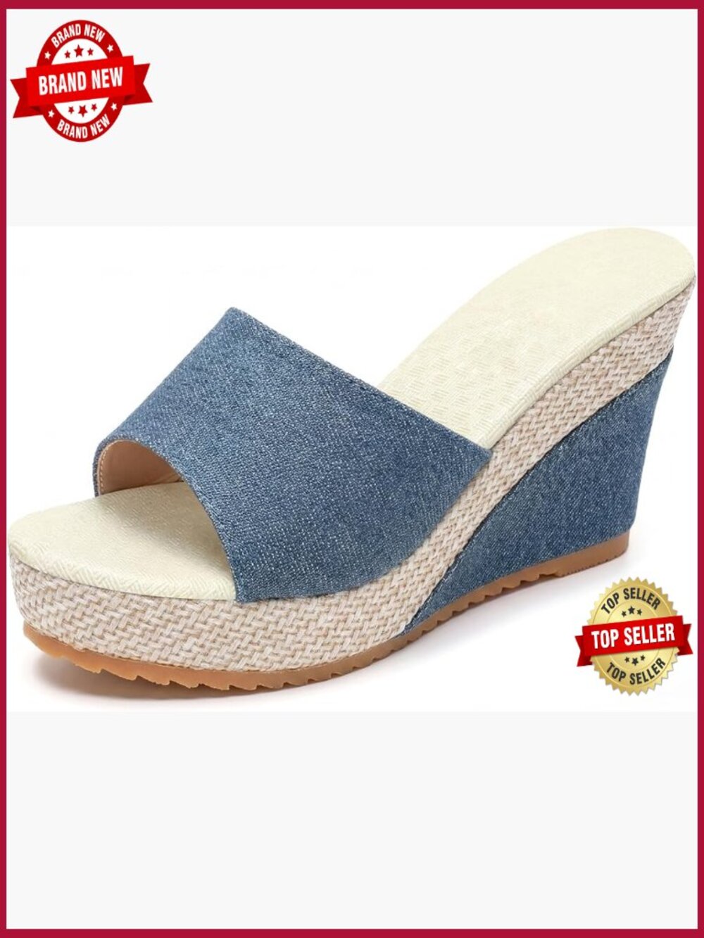 Embroidered Wedge Platform Peep-toe Slip Sandals